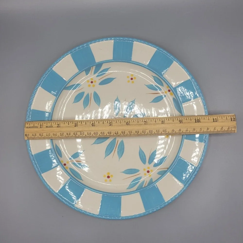 Temptations Old World Dinner Plates Set Of 2 Light Blue Yellow Floral 10.5
